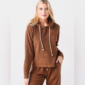DONNI TERRY GEM HOODIE Brown Size Small Revolve Cotton Elevated Basic